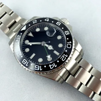 43mm BLIGER cadran negru GMT negru bezel ceramica sapphire crystal automatic mens watch P7