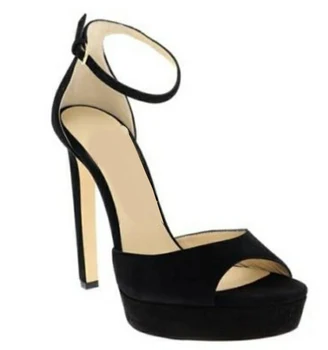 ALMUDENA Moda Pistei de piele de Căprioară Negru Sandale cu Platforma Stilet Tocuri sandale Pantofi Rochie Acoperite cu Toc Femei Pompe