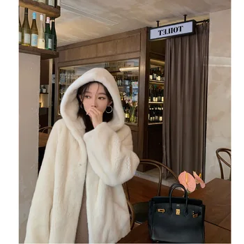 Blana 2021 nou stil de moda tineri nurca strat de sex feminin din întreaga nurca cu gluga nurca haină de blană de catifea