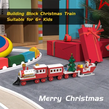 MOC de Anul Nou Moș Crăciun Tren Blocuri Set High-Tech Vehicul Feroviar Crăciun Locomotiva Jucarii Pentru Copii, Cadouri de Craciun