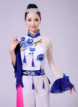 2016 Vânzare Antic Chinez Costum Hmong Haine Populară Chineză Stil Yangko Costume De Dans Clasic Cu Tambur Ventilator Îmbrăcăminte