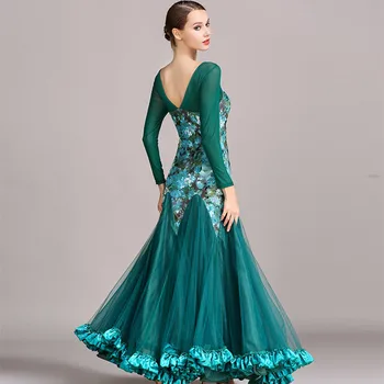 4 culori standard verde pentru femei dansuri rochii pentru dans vals de bal standard, rochie bal, rochie de vals flamenco