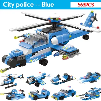 8 în 1 City SWAT Blocuri Seturi Compatibile City Elicopter Masina Barca Vehicul Jucărie Seturi de Cifre Cărămizi Jucării pentru Băieți