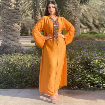 Arabă Musulmană Abaya cu Gluga Rochie Jalabiya pentru Femei de Moda Margele de Vară Orange Marocan Caftan Islamic Dubai Haine