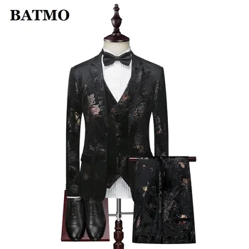 BATMO 2019 new sosire moda flori imprimate casual, costume de bărbați,pentru bărbați rochie de mireasa,jachete+pantaloni+vesta,XZ307