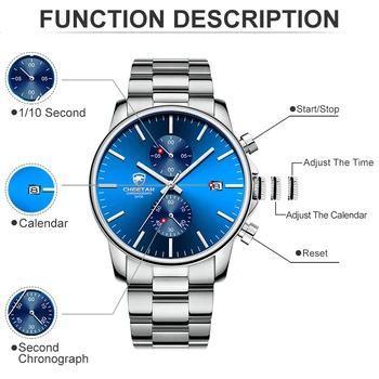 Bărbați Ceas GHEPARD 2020 Nou Mens Lux Albastru de Argint din Oțel Inoxidabil Ceasuri de Moda Sport Impermeabil Ceasuri Relogio Masculino