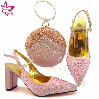 Clasice Stil 2020 Nou Pantofi și Geantă Set de Culoare Roz pentru Femei Speciale Decora cu Stras pentru Nunta