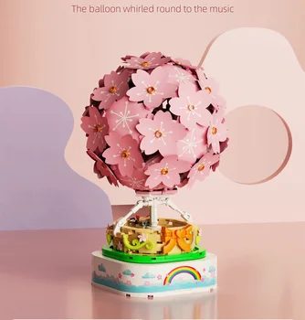 Creative Cherry Blossom balon cu aer cald MOC sakura building block model cifre brick toy muzica cutie de colectare pentru fete, cadouri