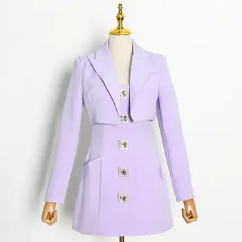Culoare violet 2021 New Sosire Doamnelor Scurt Sacou Slim Mini-Rochie pentru Femei Set Fata de Moda Rochie de Petrecere Rochie