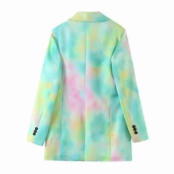 Cyanlee Femei Tie-dye Color Lovit Dublu Pieptul Blazer Nou Rever Maneca Lunga Liber Sacou Moda Valul de Primavara Toamna anului 2020 Topuri