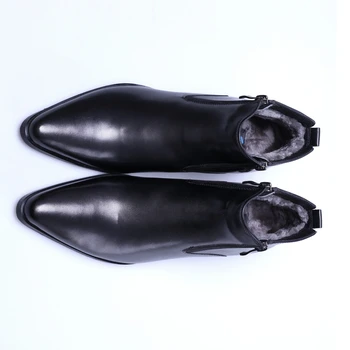 De mari Dimensiuni EUR46 Branț de Lână de Iarnă Negru Cald Mens Glezna Cizme Rochie Pantofi din Piele Deget a Subliniat Omul de Afaceri Pantofi