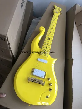 De înaltă calitate Wang Ziyun chitara electrica, vopsea galbenă, gât prin corp, accesorii de aur, alb, pickup, poștale
