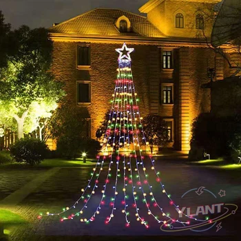 Decor de crăciun în aer liber Star Șir de Lumini cu 320 LED-uri 16.4 Ft Craciun Toppers Copac Lumini Cascada Pom de Crăciun Lumini
