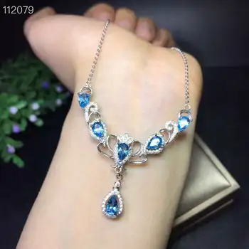 Elegant albastru topaz piatră pandantiv colier pentru femei bijuterii fata ornament naturale bijuterie argint 925 partid cadou