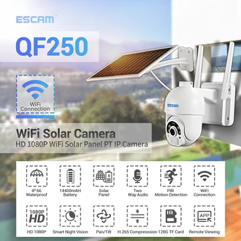 ESCAM QF250 1080P Nor de Stocare WIFI Baterie PIR Alarma Dome Camera IP Cu Panou Solar Plin de Culoare Viziune de Noapte IP66 Cam de Securitate