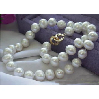 Fermecător Real Pearl Bijuterii,17inches AA10-13mm Imens Rotund Alb de apă Dulce Colier de Perle de Cultură,Nou Transport Gratuit