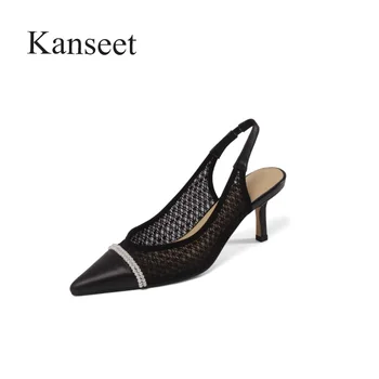 Kanseet Elegant Subliniat Toe Moda Perle Plasă De Decor De Vara Pentru Femei Sandale Tocuri Negru, De Mare Pantofi Pompe Rochie De Petrecere Încălțăminte