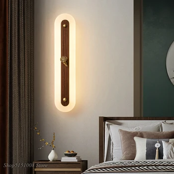 LED-uri moderne living dormitor lampă de perete negru American nuc din lemn masiv de noptieră lampa de perete de fundal culoar, coridor de perete de Lumină