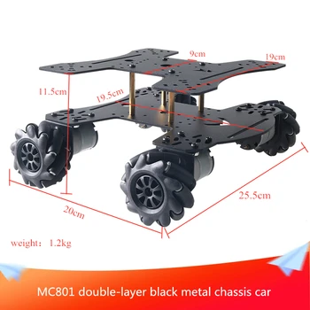 MC801 Dublu-strat Negru Șasiu de Metal Masina de 65mm Plastic Negru Omnidirectional Roata cu 4buc Motoare DIY RC Negru Șasiu de Metal