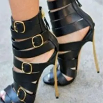 Negru Cataramă De Curea Sandale Cu Tocuri Groase Doamnelor Pantofi Catwalk Hot Nou Stil Pentru Femei De Moda De Primăvară Autume Primavara-Vara Pantofi