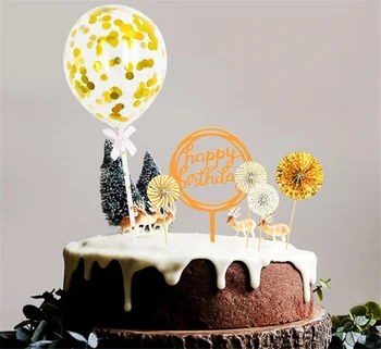 Noi 100set/lot Fericit Ziua de naștere Tort Toppers Hârtie Fanii Acrilice Cupcake Topper Confetti Balon Tort Set