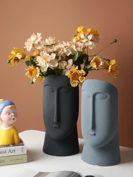 Nordic Simplu Vaza Ceramica, Sculptura Față Umană Aranjament de Flori Vaza de Lux Rezumat Tabelul de Artă Wazony Decor Acasă EB5HP