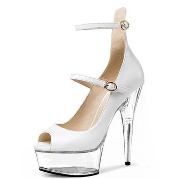 Nou Pantofi de Dans Fierbinte de Vânzare Noutate Peep Toe Platforma Catarama Curelei Pompe de Femei 6 Inch Tocuri inalte Cross Dressing Modele de Pantofi