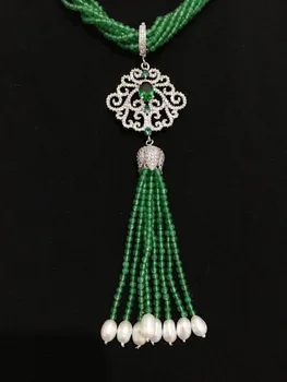 Nou stil 7rows piatra verde alb de apă dulce pearl colier ciucure micro inlay zircon accesorii incuietoare bijuterii de moda