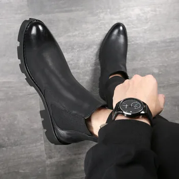 Oamenii de afaceri casual rochie formale chelsea cizme toamna iarna pantofi cowboy platforma de boot domn frumos glezna din piele botas