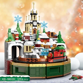 Oraș De Vacanță De Iarnă Satul De Crăciun De Rotație Crăciun Castelul De Muzica Cutie Prop Decor Blocuri Caramizi Jucarii Si Cadouri