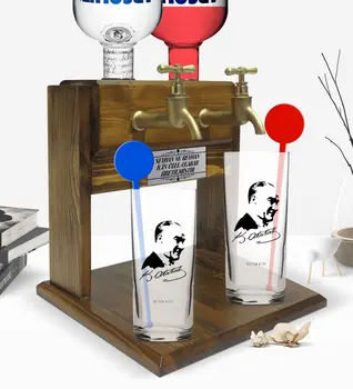 Personalizate Imprimate Colorate Ataturk Tematice Dual Vodka Cup și Atingeți de două ori din Lemn Natural Vodca Standı-26