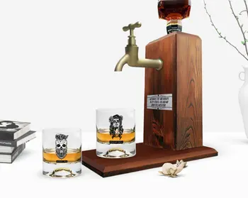 Personalizate Imprimate Colorate Craniul Și oasele Încrucișate Design Dual Whisky Cupa si Lemn Whisky Sta Cadou Seti-2