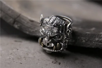 S925 argint pur cu șeful secției de inel argint Thai restabilirea moduri vechi este dominator de sex masculin inel
