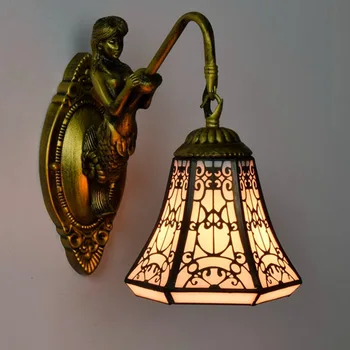 Tiffany Baroc, vintage Vitralii Fier Sirena lampă de perete de interior iluminat cu lămpi de noptieră lumini de perete pentru casa AC 110V/220V E27