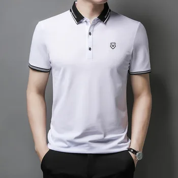 Vara Barbati Rever cu mânecă Scurtă T-shirt-coreean Matase de Gheață Tricou Polo de Culoare Solidă cu Guler Jumătate cu mâneci Oameni de Afaceri Topuri
