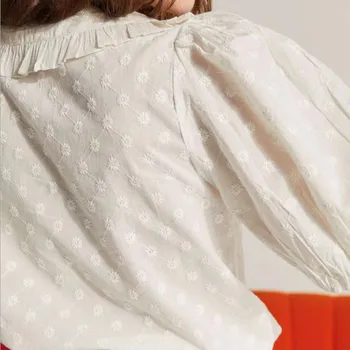 Vara francez Solid de Culoare Drăguț Peter Pan Guler Manșon de Puf de Bumbac Tricou Femei Alb Slim Moda Bluza Femei Top Nou ML106