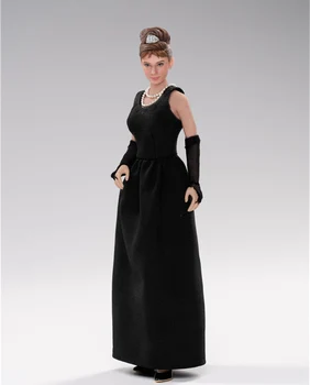 În Stoc 1/12 Scară Audrey Hepburn Cap de Femeie Sculpta Modelul de Rochie de Seara Neagra Haine Set Modelul de 12